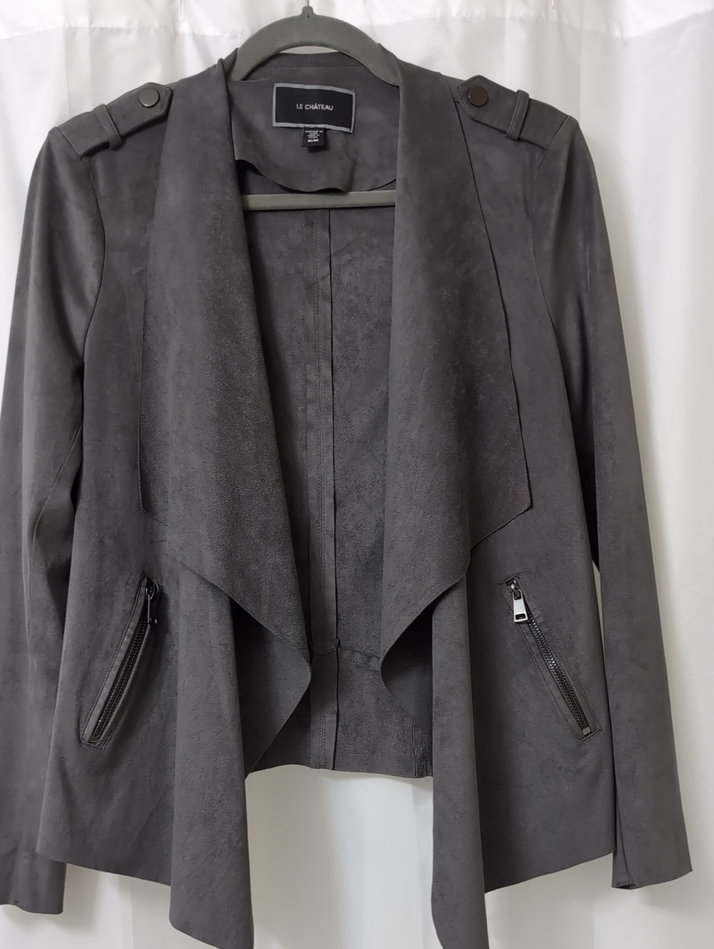le chateau Gray Draped Suede-Look Blazer
